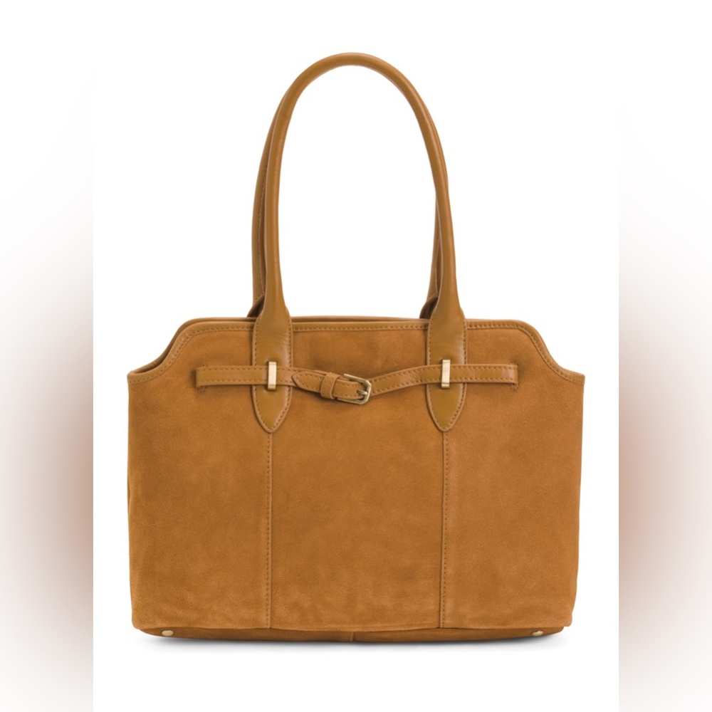 Suede Satchel with Buckle Women's Purse Double Handles NWT